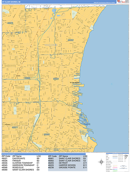St. Clair Shores Zip Code Wall Map